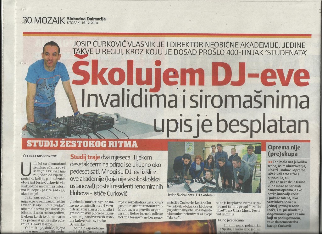 Slobodna Dalmacija - 16.12.2014. Dj Akademija